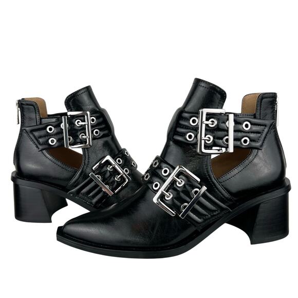 Steve Madden Like New Black Grazia Pointed Toe Silver Buckle Moto Bootie (Sz 8) - Picture 2 of 13